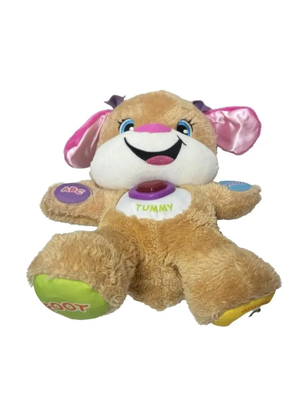 Fisher Price ABC Baby Plush Bear: Interactive Learning Talking Tummy Musical Toy